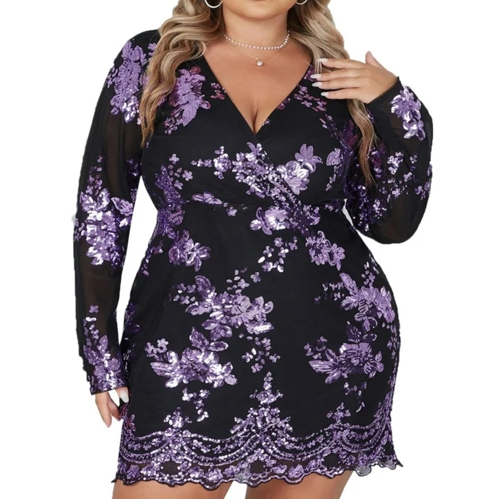 D&M Sequin Floral V-Neck Dress